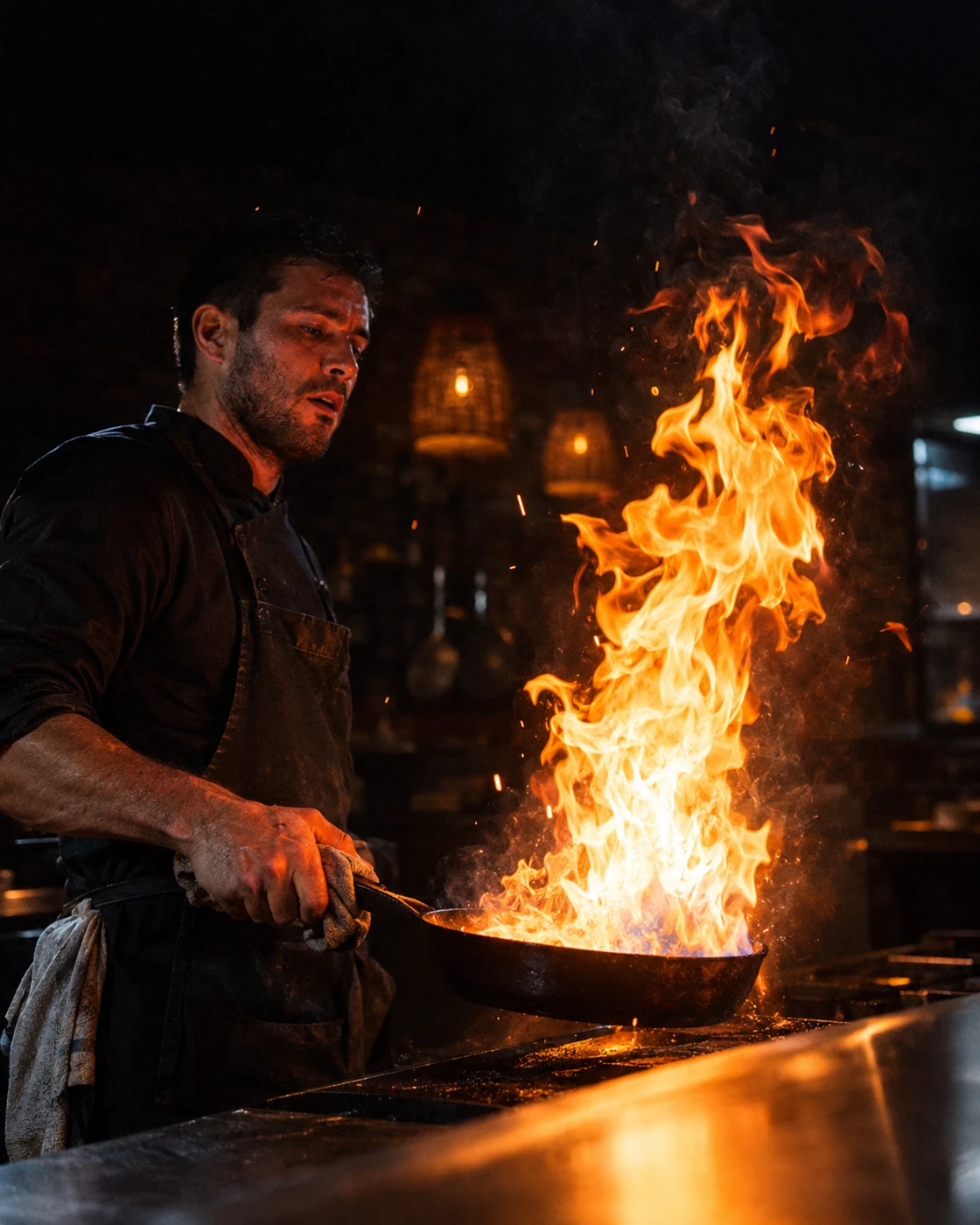 La cocina de Loop Club: No es una barra que además calienta cosas. Es una cocina abierta, con parrilla y plancha, y el plato sale ardiendo hasta la mesa.